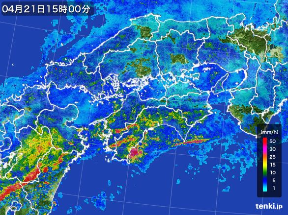 四国地方の雨雲レーダー(2016年04月21日)