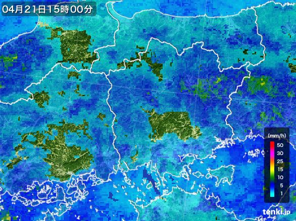 岡山県の雨雲レーダー(2016年04月21日)