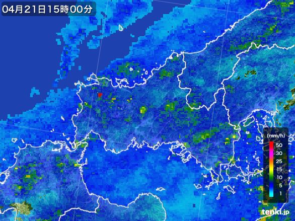 山口県の雨雲レーダー(2016年04月21日)