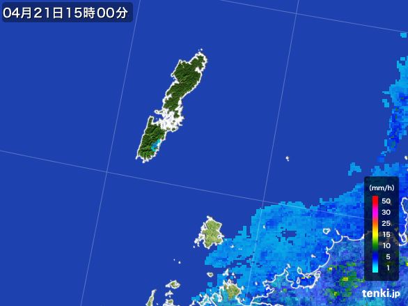 壱岐・対馬(長崎県)の雨雲レーダー(2016年04月21日)