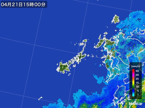五島列島(長崎県)の雨雲レーダー(2016年04月21日)