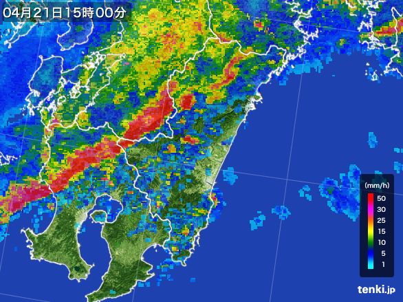宮崎県の雨雲レーダー(2016年04月21日)
