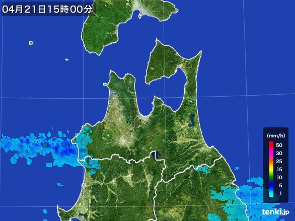 青森県の雨雲レーダー(2016年04月21日)