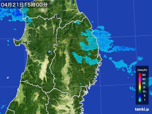 岩手県の雨雲レーダー(2016年04月21日)