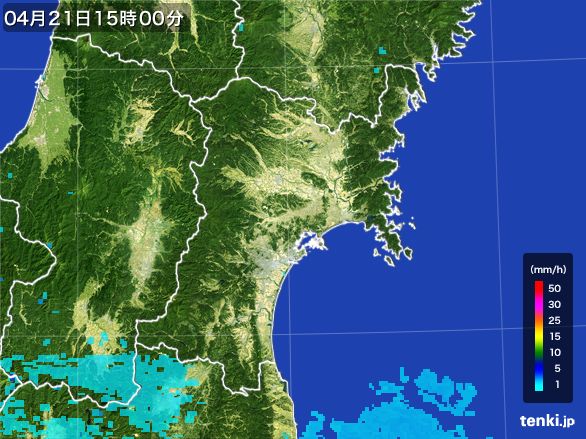 宮城県の雨雲レーダー(2016年04月21日)