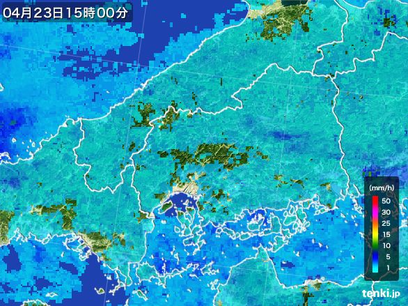 広島県の雨雲レーダー(2016年04月23日)