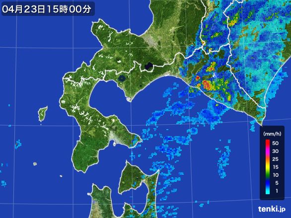 道南の雨雲レーダー(2016年04月23日)