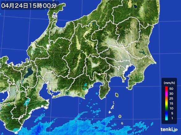 関東・甲信地方の雨雲レーダー(2016年04月24日)
