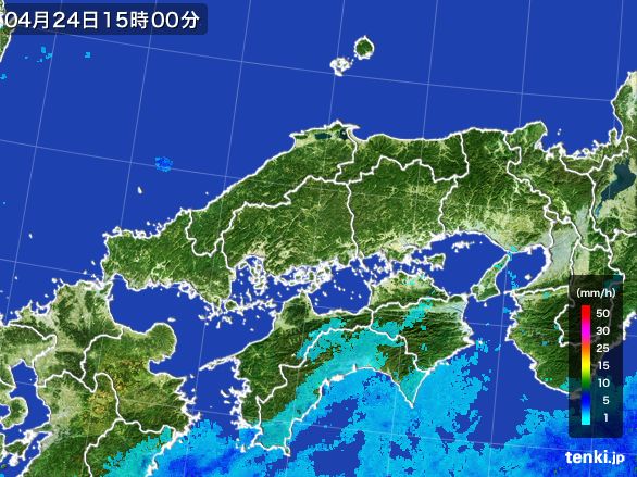 中国地方の雨雲レーダー(2016年04月24日)