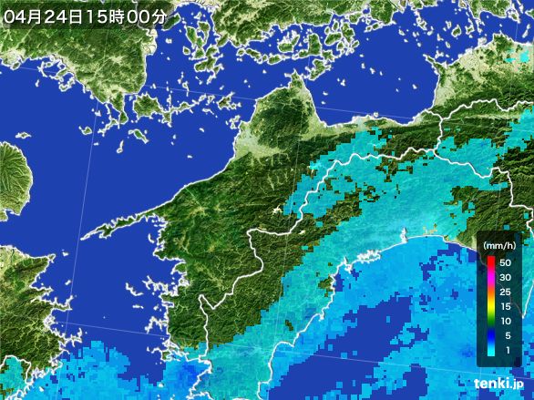 愛媛県の雨雲レーダー(2016年04月24日)