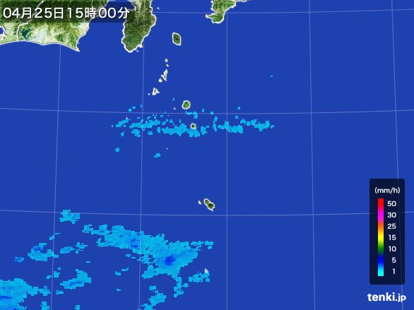 伊豆諸島(東京都)の雨雲レーダー(2016年04月25日)