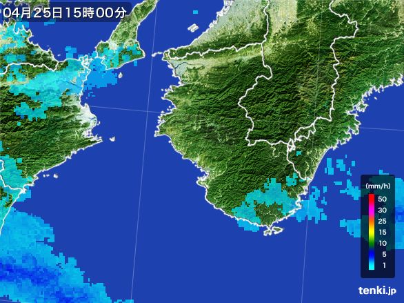 和歌山県の雨雲レーダー(2016年04月25日)