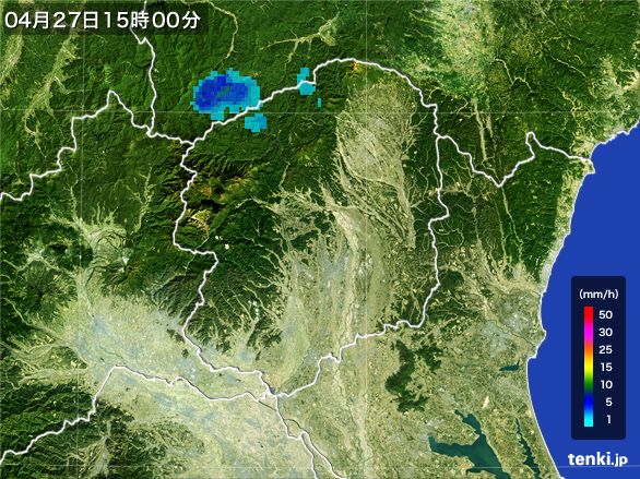 栃木県の雨雲レーダー(2016年04月27日)