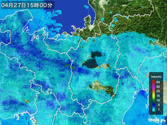 滋賀県の雨雲レーダー(2016年04月27日)