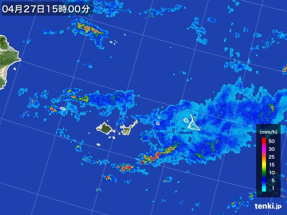 宮古・石垣・与那国(沖縄県)の雨雲レーダー(2016年04月27日)