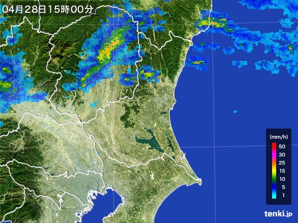 茨城県の雨雲レーダー(2016年04月28日)