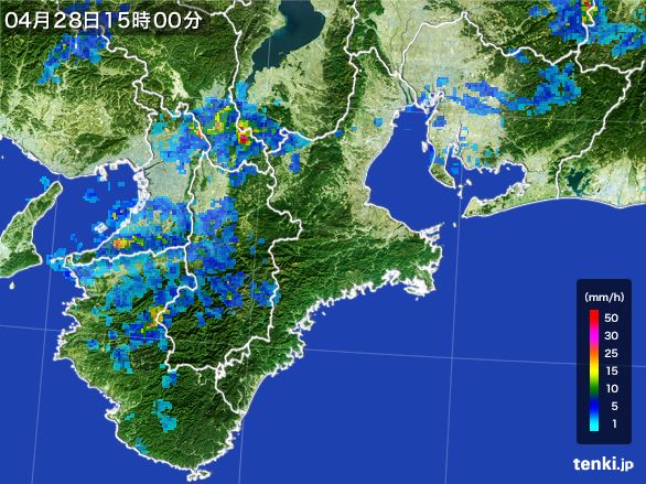 三重県の雨雲レーダー(2016年04月28日)