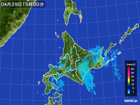 北海道地方の雨雲レーダー(2016年04月29日)