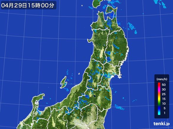 東北地方の雨雲レーダー(2016年04月29日)