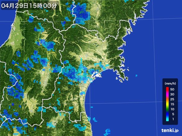 宮城県の雨雲レーダー(2016年04月29日)