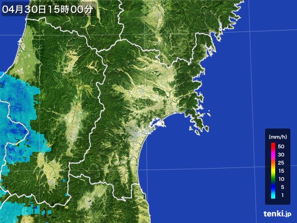 宮城県の雨雲レーダー(2016年04月30日)