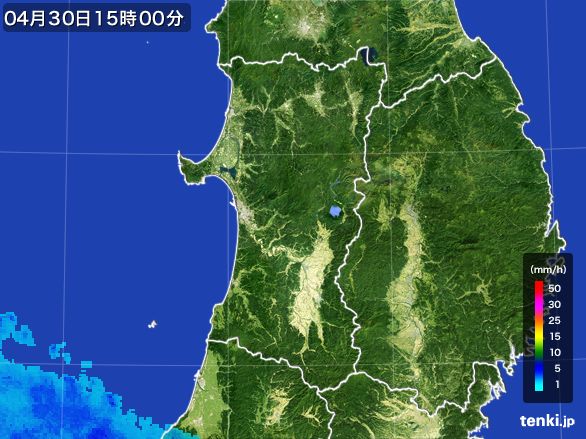 秋田県の雨雲レーダー(2016年04月30日)