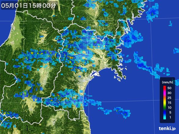 宮城県の雨雲レーダー(2016年05月01日)