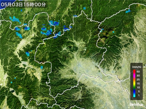 群馬県の雨雲レーダー(2016年05月03日)