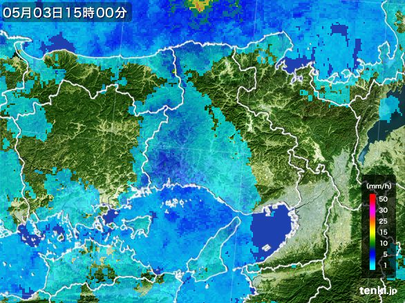 兵庫県の雨雲レーダー(2016年05月03日)