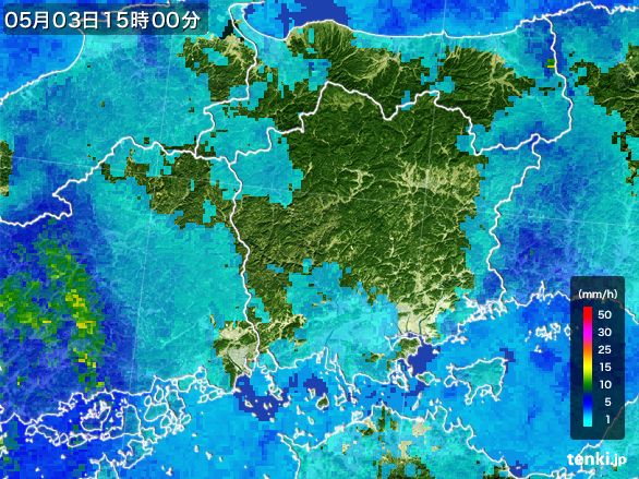 岡山県の雨雲レーダー(2016年05月03日)
