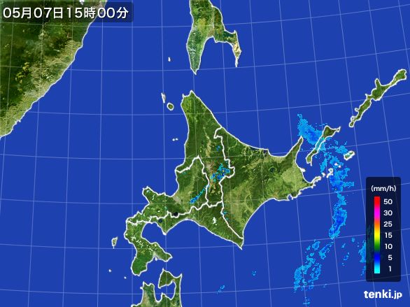 北海道地方の雨雲レーダー(2016年05月07日)