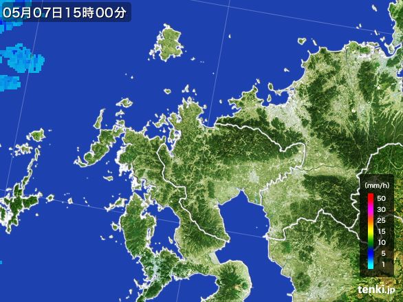 佐賀県の雨雲レーダー(2016年05月07日)