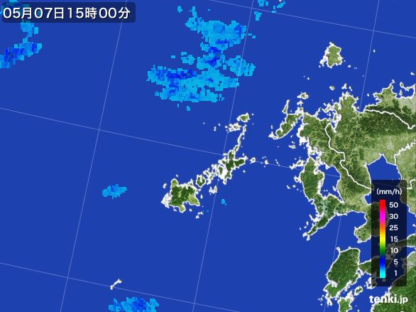 五島列島(長崎県)の雨雲レーダー(2016年05月07日)