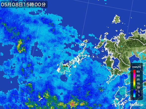 五島列島(長崎県)の雨雲レーダー(2016年05月08日)