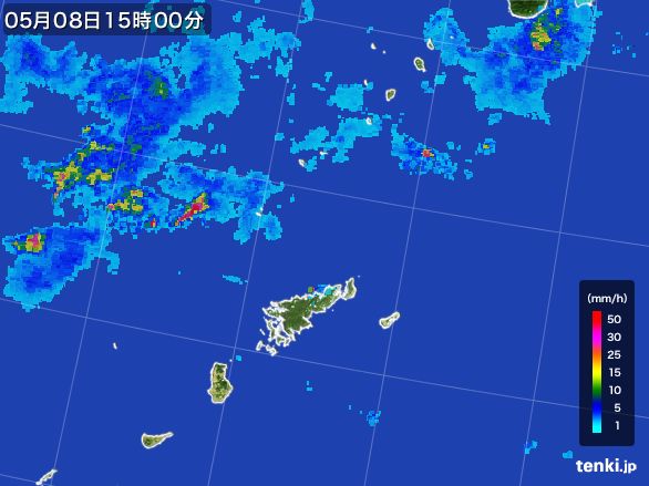 奄美諸島(鹿児島県)の雨雲レーダー(2016年05月08日)