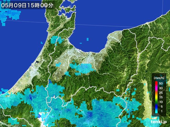 富山県の雨雲レーダー(2016年05月09日)