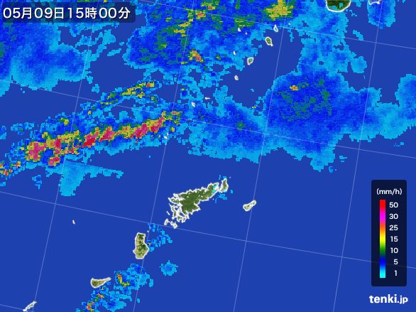 奄美諸島(鹿児島県)の雨雲レーダー(2016年05月09日)