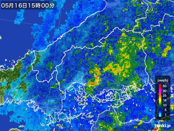 広島県の雨雲レーダー(2016年05月16日)