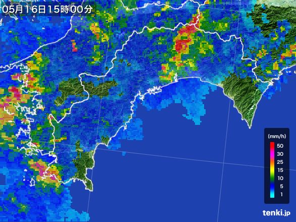 高知県の雨雲レーダー(2016年05月16日)