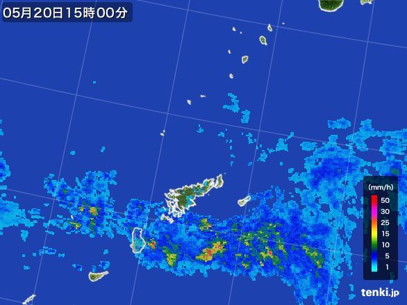 奄美諸島(鹿児島県)の雨雲レーダー(2016年05月20日)