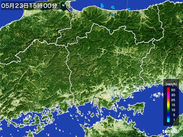 岡山県の雨雲レーダー(2016年05月23日)