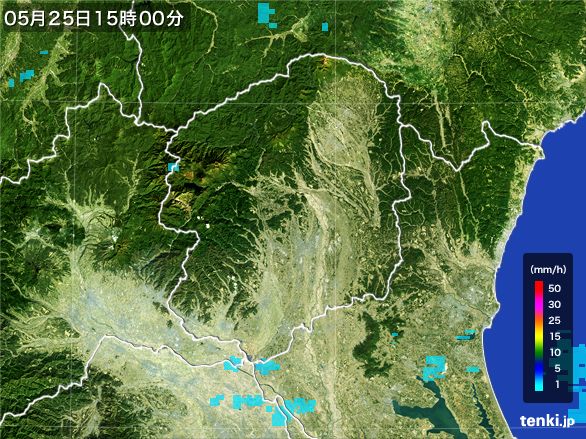 栃木県の雨雲レーダー(2016年05月25日)