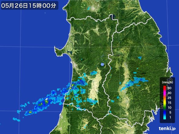 秋田県の雨雲レーダー(2016年05月26日)