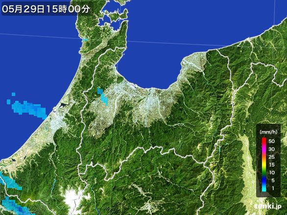 富山県の雨雲レーダー(2016年05月29日)