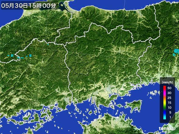 岡山県の雨雲レーダー(2016年05月30日)