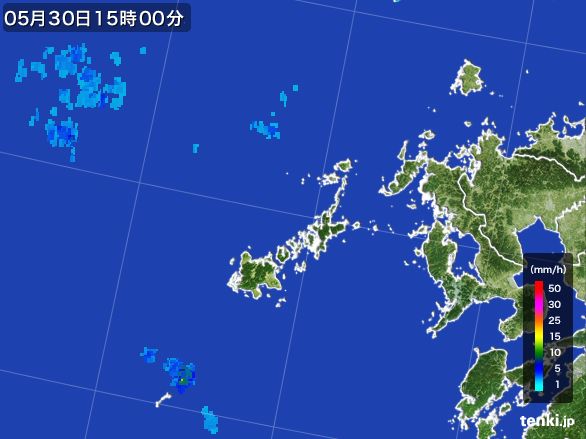 五島列島(長崎県)の雨雲レーダー(2016年05月30日)
