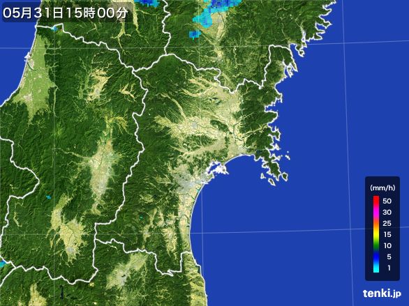 宮城県の雨雲レーダー(2016年05月31日)