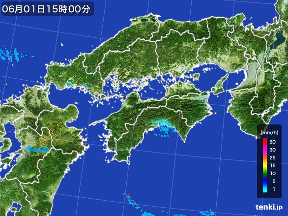 四国地方の雨雲レーダー(2016年06月01日)