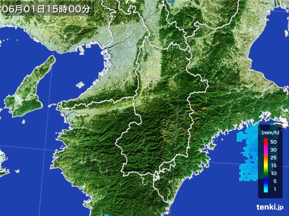 奈良県の雨雲レーダー(2016年06月01日)