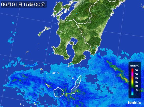 鹿児島県の雨雲レーダー(2016年06月01日)